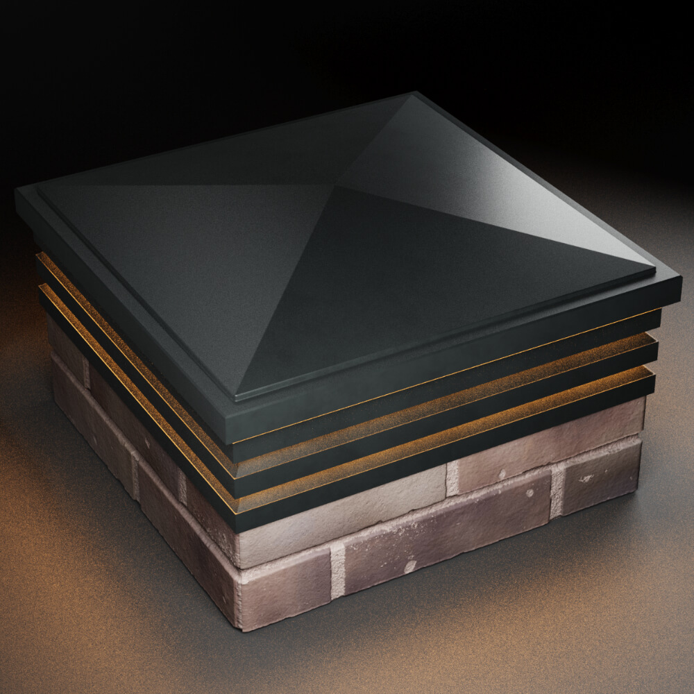 Колпак Zking Бона ХайТек Черный на столб 2х2 кирпича (513х513мм) с подсветкой в Кисловодске фото