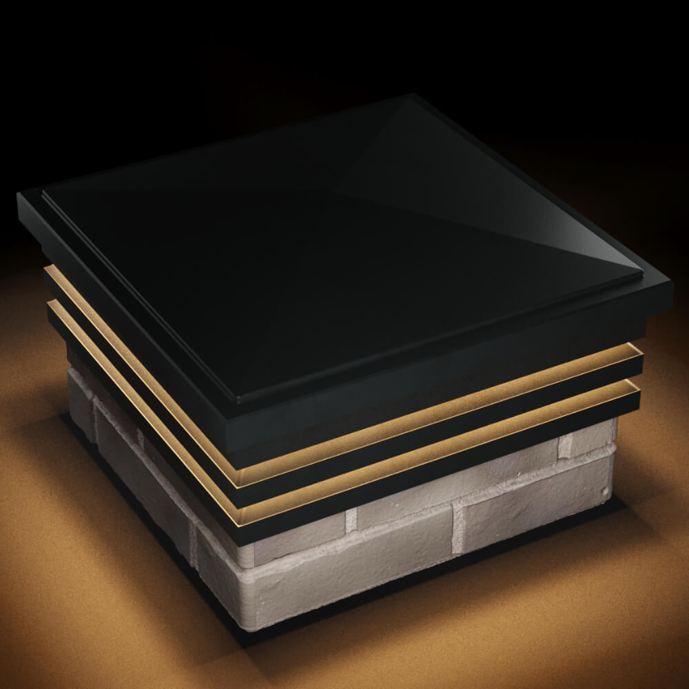 Колпак Zking Бона ХайТек Черный на столб 1.5х1.5 кирпича (385х385мм) с подсветкой в Кисловодске фото