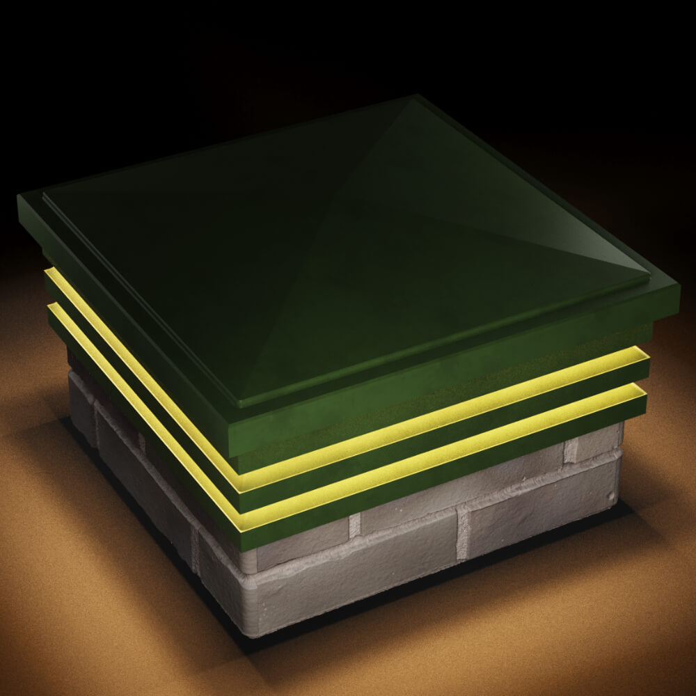 Колпак Zking Бона ХайТек Зеленый на столб 1.5х1.5 кирпича (385х385мм) с подсветкой в Кисловодске фото