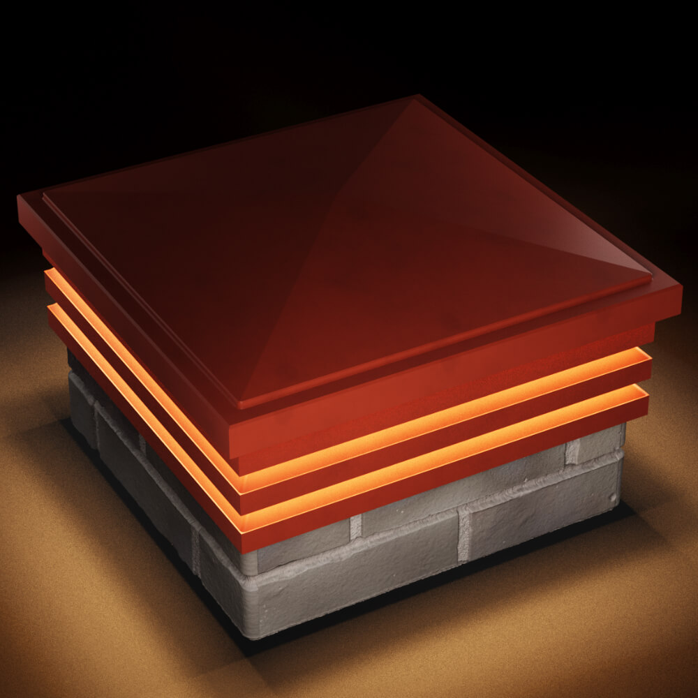 Колпак Zking Бона ХайТек Красный на столб 1.5х1.5 кирпича (385х385мм) с подсветкой в Кисловодске фото