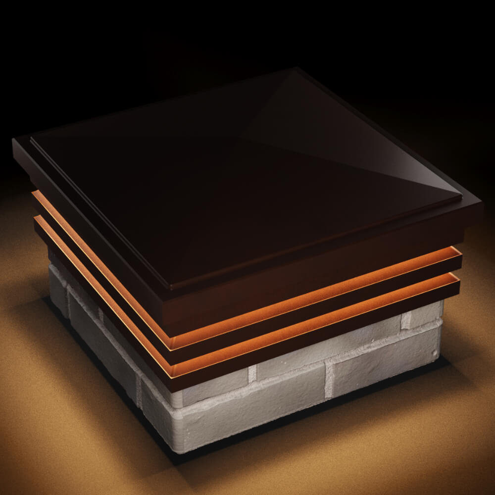 Колпак Zking Бона ХайТек Коричневый на столб 1.5х1.5 кирпича (385х385мм) с подсветкой в Кисловодске фото